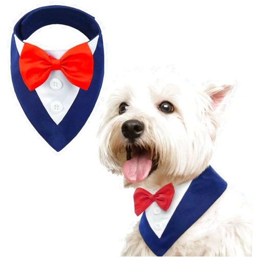 FUAMEY Dog Tuxedo,Formal Dog Wedding Bandana Dog Collar with Bow Tie Dog Birthday Costume Adjustable Pet Party Tux Dog Wedding Attire,Dog Valentines Outfit Cosplay for Small Medium Large Pets Blue XS