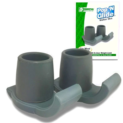 Essential Medical Supply Pop & Glide Easy Use Walker Ski Glides, 2 Pack - Universal Fit Walker Accessories in Gray