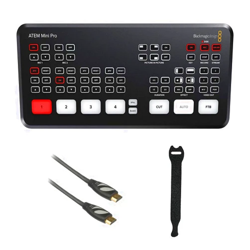 Blackmagic Design ATEM Mini Pro HDMI Live Stream Switcher with 6' High-Speed HDMI Cable & 10-Pack Straps Bundle