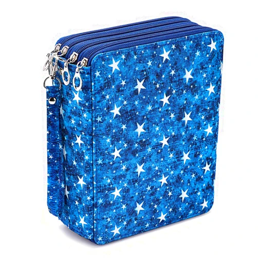 BTSKY Colored Pencil Case- 160 Slots Pencil Holder Pen Bag Large Capacity Pencil Organizer with Handle Strap Handy Colored Pencil Box with Printing Pattern Blue Star