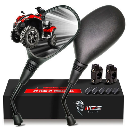 MZS ATV Mirrors, 8MM 10MM Motorcycle Side Rearview Mirrors with CNC Handlebar Mount Black fits Motorbike Street Adventure Electric Dirt Bike Ebike Snowmobile Scooter Moped Quad