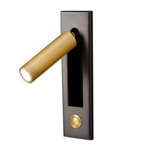 YFMYY LED Bedroom Lamp Headboard Wall Light Sconce, Bedside Reading Light Recessed Push Switch Wall Lamps, Hotel Bed Side Decorative Wall Sconces Spotlight, 360° Rotatable 92° Foldable (Brass+Black)