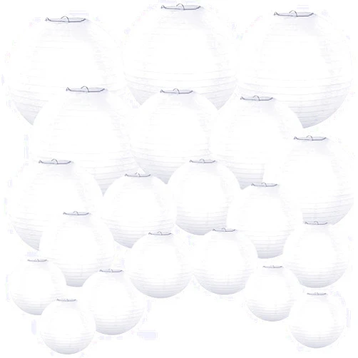 Supla 20 Pack Chinese White Paper Lantern Hanging Paper Lanterns White Round Paper Lanterns 4” 6” 8” 10” 12” White Hanging Lanterns Wedding Party Decorations