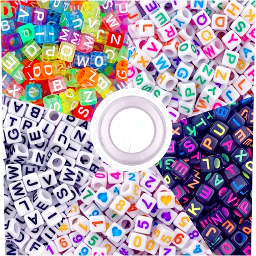 Propupy 1000 Pcs Letter Beads Acrylic Cube Beads Alphabet Beads Number Beads Large Hole Beads with Elastic String for Jewelry Making