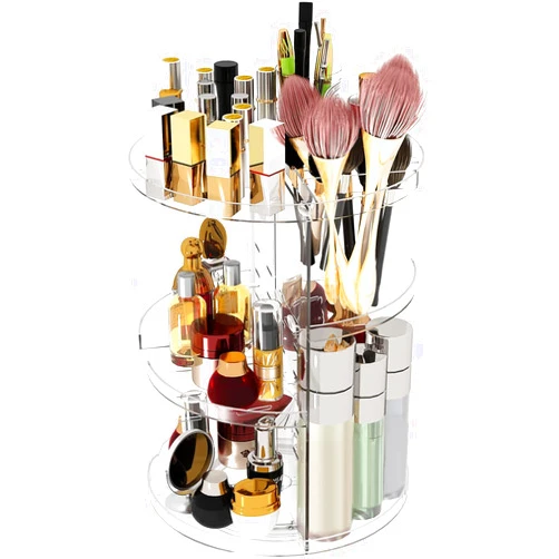 C&AHOME 360 Rotating Makeup Organizer, Adjustable Cosmetic Storage Organizer Shelf, Large Capacity Make up Display Shelf, 6 Layers Adjustable Acrylic Shelf Height, Clear URMOP360C