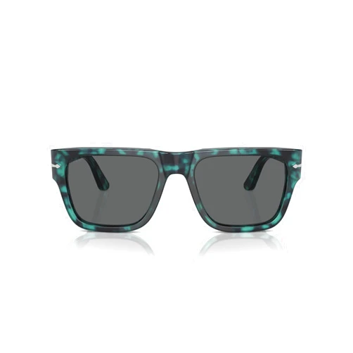 Persol Unisex Sunglasses Black Frame, Green Lenses, 57MM