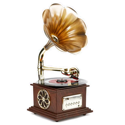 Asommet Gramophone Record Player Retro Turntable All in One Vintage Phonograph Nostalgic for LP with Copper Horn, Built-in Speaker 3.5mm Aux-in/USB/FM Radio Size:13.5in