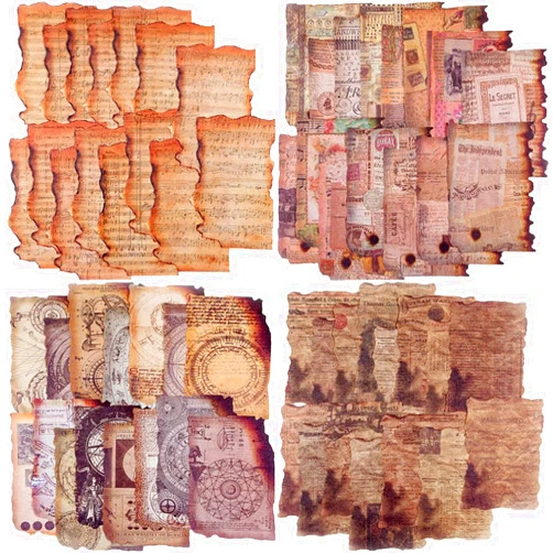 Ahuowom Scrapbook Paper Old Looking Paper Designs,120 Sheets Vintage Old Burned Paper for Bullet Journals,Junk Journal Planners,Retro Crafts(4 Styles)