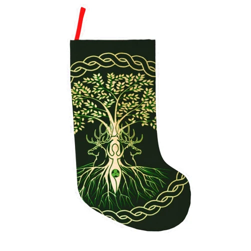 YETTA YANG Yule Christmas Tree Pagan Deer Yuletide Wicca 18 Inches Christmas Stocking Large Stocking Bags Hanging Socks for Christmas Decor Decorations
