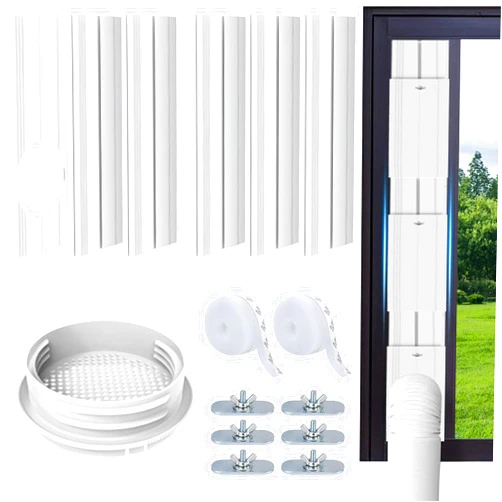 BYOFI Portable air conditioner sliding door vent kit with 4-in-1 Coupler Filter，Adjustable Sliding Door Ac Vent for 5.9” Exhaust Hose，Adjustable Ac Vent Kit for Sliding Door/Window Max length 90inches