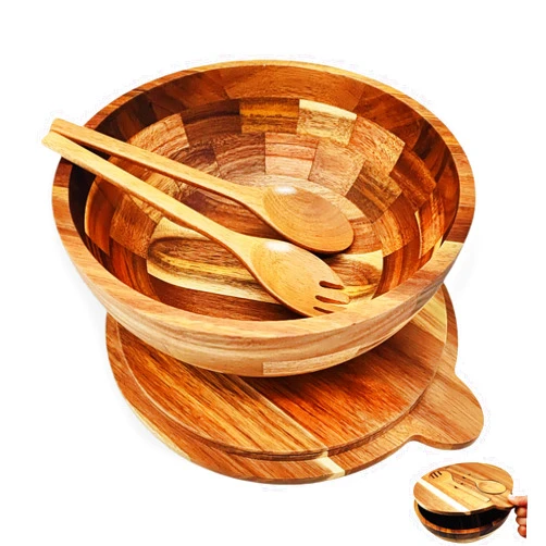 JOYMAY Salad Bowls Wood Salad Bowl Set with Lid Acacia Wood Serving Bowl for Fruits or Salads 10.5