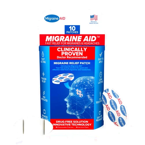 CarpalAid Migraine AID Migraine Relief Patches - Fast Acting, Non Medicated Support for Head Tension, Easy to Apply Headache Patches, Safe for Everyday Use, 10 Disposable Migraine Patches, Made in USA