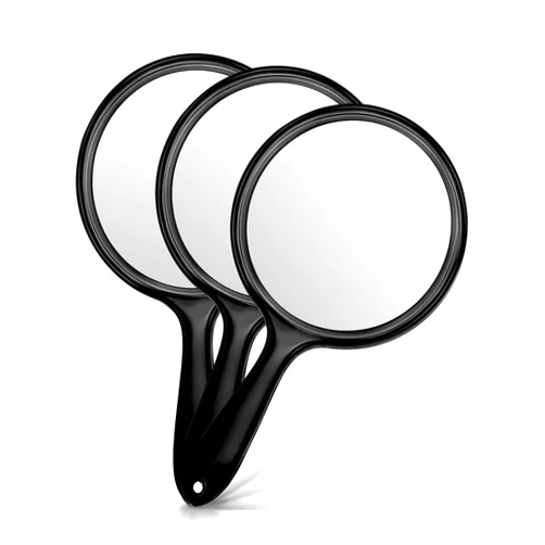 OMIRO Hand Mirror, Double-Sided Handheld Mirror 1X/3X Magnifying Mirror with Handle, Set of 3 (Transparent Black)