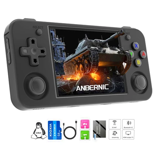GiipGoop RG35XX H Retro Handheld Game Consoles rg35xxh Retro Gaming Console with 64 TF Card 3300mAh Battery Linux System 3.5-inch IPS Screen Cortex-A53 rg35xx h Portable Handheld Emulator(Black)