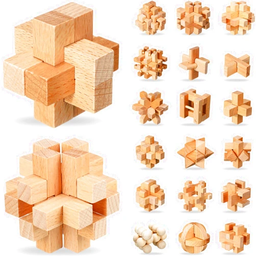 Suzile 20 Pcs Wooden Brain Teaser Puzzles Small 3D Wooden Puzzles Wood Block Puzzle Logic Box Lock Mind IQ Test Removing Assembling for Adults