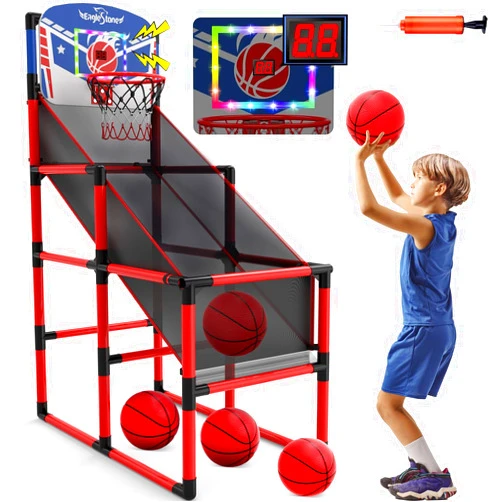 EagleStone 63IN Kids Arcade Basketball Hoop Indoor, LED & Scoreboard Basketball Arcade Game Set for Outdoor with Cheer Sounds, Kids Basketball Toys for Boys Girls Age 3-5 5-7 4-8