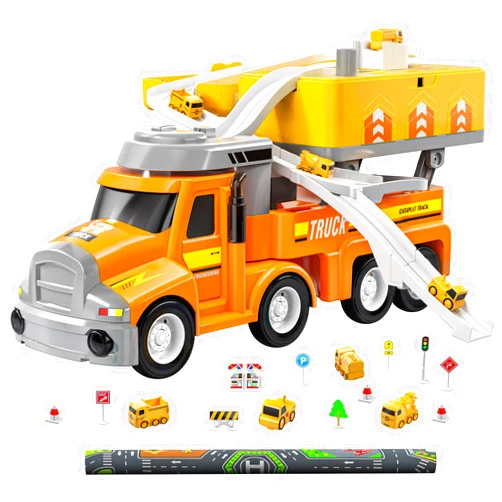 TEMI Construction Truck Kids Toys for 3 4 5 6 Year Old Boys, Toddler Car Adventures Toys for Girls, Car Carrier Toy with 8 Vehicles, Movable Truck Station Toys, Birthday Gifts for Kids Age 3-8
