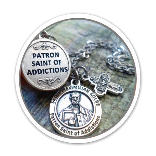 Handmade Patron Saint of Addictions, St. Maximillian Kolbe, Necklace, Keychain or Clip, Get Well Catholic Jewelry, Customize with Initial or Crystal Birthstone Option, Unisex Gift