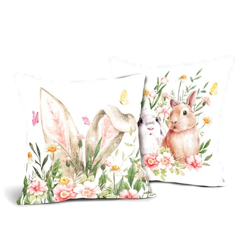 Barneova Spring Easter Pillow Covers 18x18 Inch Pink Flower Bunny Throw Pillow Covers Easter Floral Rabbit Outdoor Pillow Cases Cotton Linen Cushion Covers for Couch Sofa Bedroom Easter Decorations (Pack of 2)