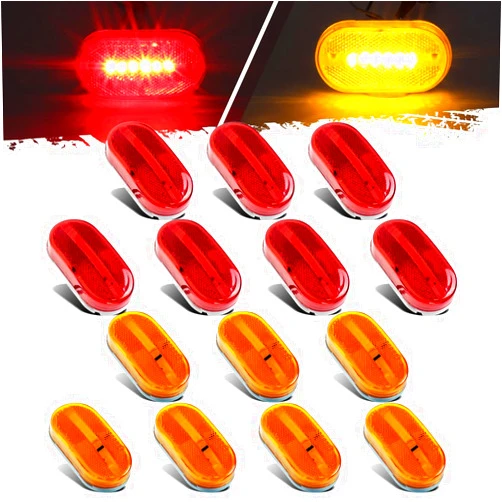 Partsam 14Pcs 4 Inch Rectangle Trailer RV 6 LED Side Marker Clearence Lights w Reflex Lens [DOT Certified] Sealed Waterproof Running Light for Truck Camper Motorhome, Surface Mount, 12V (7Amber+7Red)