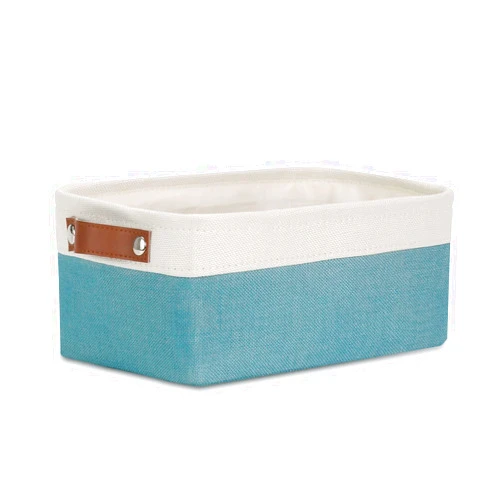 DULLEMELO Small Storage Basket for Organizing, Collapsible Fabric Basket for Shelves, Closets, Laundry, Nursery, Decorative Basket for Gifts Empty (White&Teal)