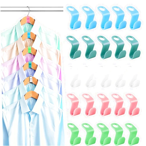 PECULA 100 PCS Hanger Connector Hooks, Hangers Space Saving, Hanger Hooks, Hanger Clips for Plastic Hangers(5 Color)