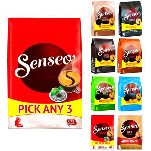 Senseo Douwe Egberts Senseo Coffee Pods. Pick Any 3 packs (48 Coffee Pods Each Pack) from 8 Blend Inc: Classic, Espresso, Strong, Extra Strong, Mild, Gold(100% Arabica), Mocca, Decaf Total 144 Pods Mega Pack