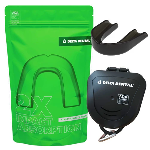 Delta Dental Athletic Sports Mouth Guard - ADA Accepted - 2X The Impact Absorption - Works with Braces 1 Pack No Strap (Adult, Black No Strap)