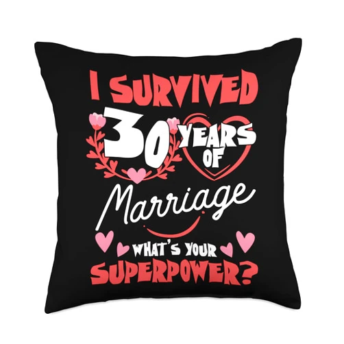Couple Family Groom Bride Celebrate Married Gift 30 Years of Marriage Wife Husband Pearl Wedding Anniversary Throw Pillow, 18x18, Multicolor