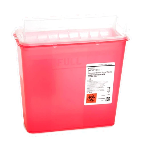 McKesson Prevent Sharps Container for Home Use, 5 Quart - for Biohazard Infectious Waste, Needle and Syringe Disposal - Translucent, Touchless Lid - Red, 1 Count