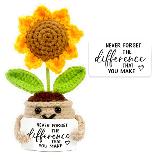 Tiny Detalles Mini Positive Crochet Sunflower Mothers Day for Mom, Cute Birthday Gifts for Women, Thank You Gifts for Teacher, Coworker, Friends and Sunflower Decor