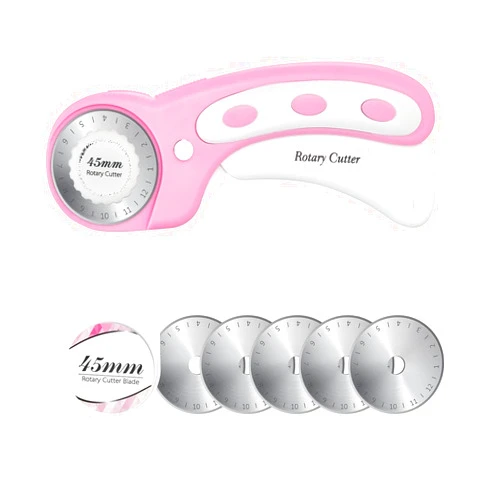 Headley Tools 45mm Rotary Cutter with 5pcs Extra Blades, Ergonomic Handle Rolling Cutter with Safety Lock for Fabric, Leather, Crafting, Sewing, Quilting, Fabric Rotary Cutter Perfect for Left & Right Hand(Pink)