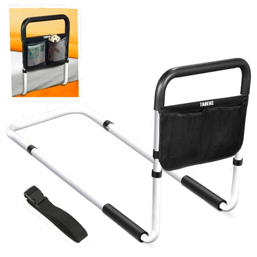 TABEKE Bed Rails for Elderly Adults, Adjustable Bed Assist Rails for Seniors, Portable Bed Support Bar Mobility Assistant with Foam Handle & Double Side Storage Bag Fits King, Queen, Full, Twin Bed