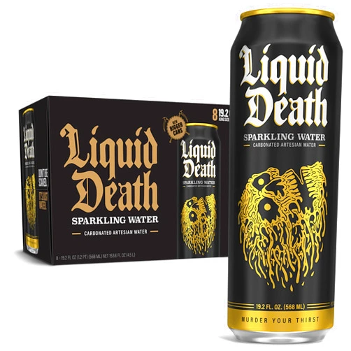 Liquid Death, Sparkling Mountain Water, 8-Pack (19.2oz Cans), Real Mountain Source, Infinitely Recyclable Ice-Cold Cans, American Made