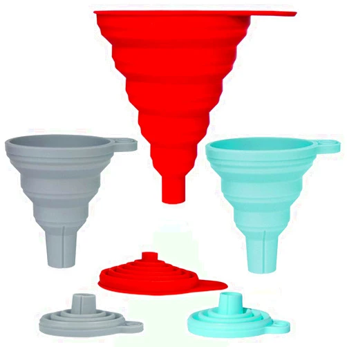 Stolphi Silicone Collapsible Funnel Set of 3 for Filling Bottles, Liquids or Dry Goods, Kitchen Gadgets, Food Grade, Premium Quality, Durable, Aqua, Gray and Red (3 pack)