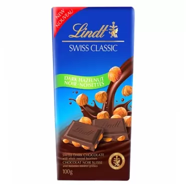 Lindt and Sprungli (Canada) Inc. Lindt Swiss Classic Dark Hazelnut Chocolate with Noisettes, 100 g