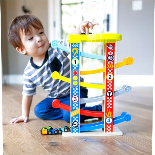 Fat Brain Toys Zigzag Racetrack - Number-Learning Car Tower for Preschoolers