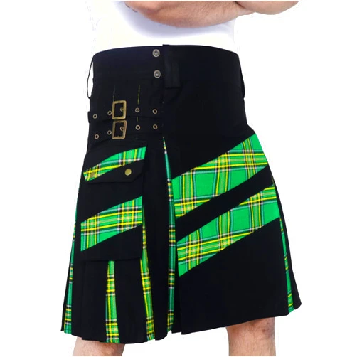 DSS KILTS- Men's Modern Hybrid Cotton & Tartan Cross Strip Designer Kilts for Weddings