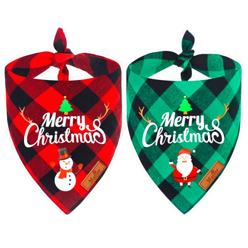 Malier 2-Pack Dog Bandanas Christmas Classic Buffalo Plaid Dog Scarvesfabrik triangle Bibs Kerchief Merry Christmas Pet Costume for Small to Large Dogs & Cats