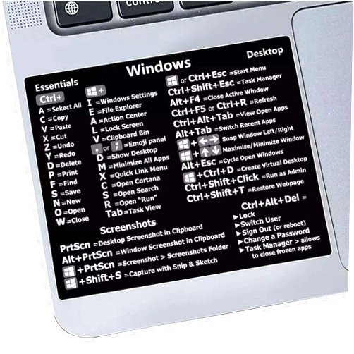 MTLDOIK 2 Set of Windows & Word+Excel Shortcut Stickers Quick Reference Guide, Efficiency Booster for All PC Laptop or Desktop - Black