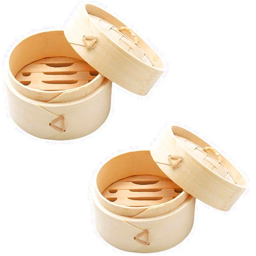 Flueyer PRTECY 2 Set Natural Bamboo Steamer Bar Holder Bamboo Shampoo Bar Holder with Lid Handmade Eco-Friendly Soap Candy Case Box for Bathroom Shower Kitchen