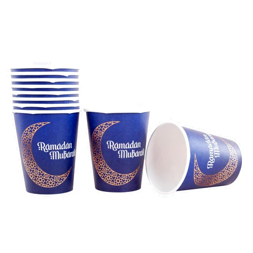 Heku Ramadan Mubarak Disposable Paper Cups, 0.25 L, Pack of 10, Environmentally Friendly and Festive, for Hot and Cold Drinks, Suitable for Ramadan Festival