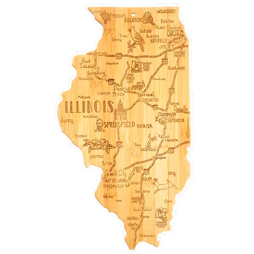 Totally Bamboo Destination Illinois State Shaped Serving and Cutting Board, Includes Hang Tie for Wall Display
