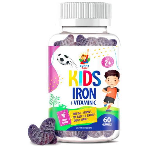 SUNNY SAM Iron Gummies for Kids & Adults - Iron Vitamins with Vitamin C, 10mg per Serving - Iron Chewable Fruit Gummy for Immune Support Red Blood Cell Production