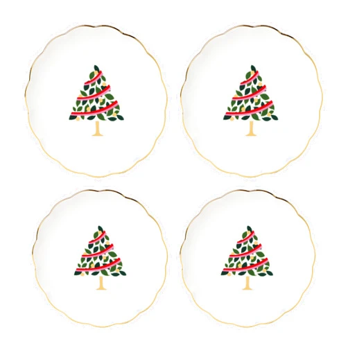 kate spade new york Evergreen Scallop Tidbit Plates, Service For 4, Christmas Dishes, Dinnerware Set, Holiday