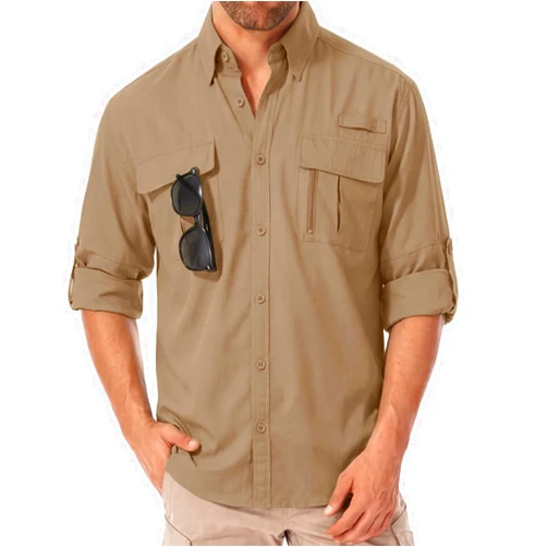 Yanpipe Safari Shirts for Men for Africa UV Sun Protection Lightweight Quick Dry Moisture Wicking for Hiking Fishing Travel Outdoor