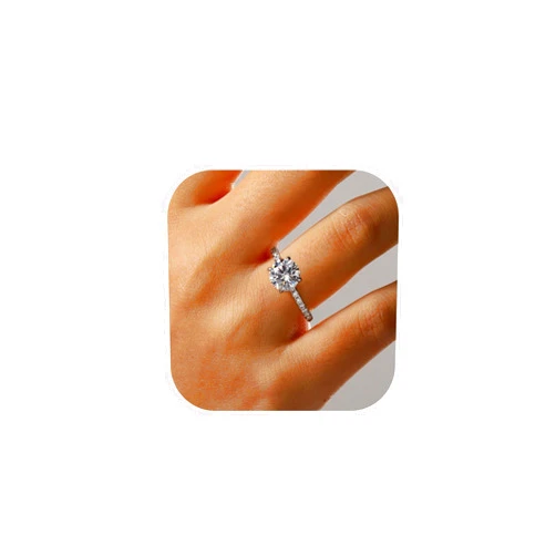 SMILEST 2ct Hidden Halo Engagement Rings for Women, 14K White Yellow Gold Plated Solid 925 Sterling Silver Cubic Zirconia Rings 4 Claw Side Stone Engagement Rings for Women Solitaire Engagement Rings
