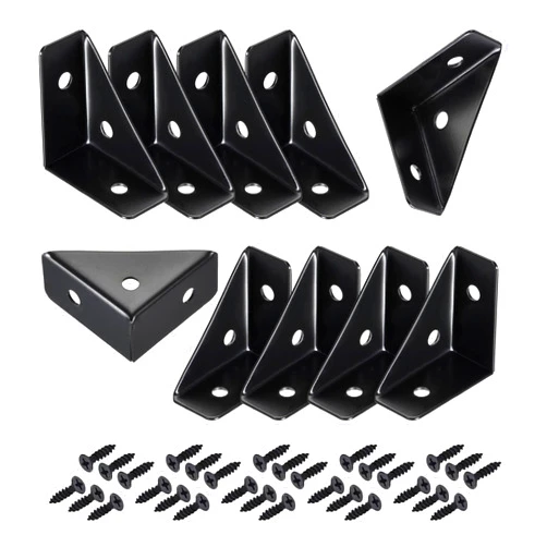 CMLY Corner Brace Brackets,10Pcs 38mm x 38mm Corner Braces for Wood, Metal Corner Brackets, Triangle Shelf Bracket, Black Angle Bracket, Corner Desk Connector for Bed, Table, Cabinet