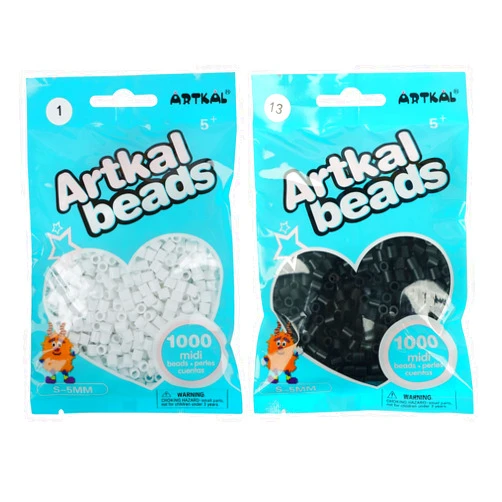 ARTKAL Fuse Beads Black and White, Bundle of 1000 Black Melty Beads and 1000 White Melty Beads, Compatible Perler Beads Hama Beads, 2 Pack