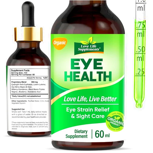 Love Life Supplements Eyebright Eye Health Drops, Herb Extract Supplement for Eyes, Vision & Eye Support, Strain Relief & Sight Care